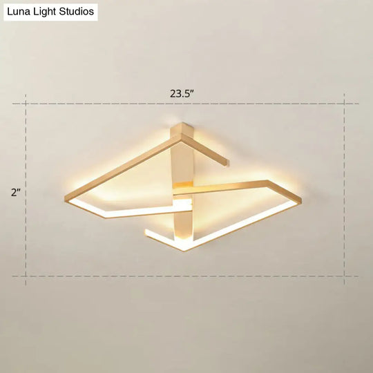 Z-Like Ceiling Mounted Led Flush Mount In Gold - Simplicity Metal Bedroom Light Fixture / 23.5 Warm