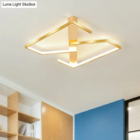 Z - Like Ceiling Mounted Led Flush Mount In Gold - Simplicity Metal Bedroom Light Fixture