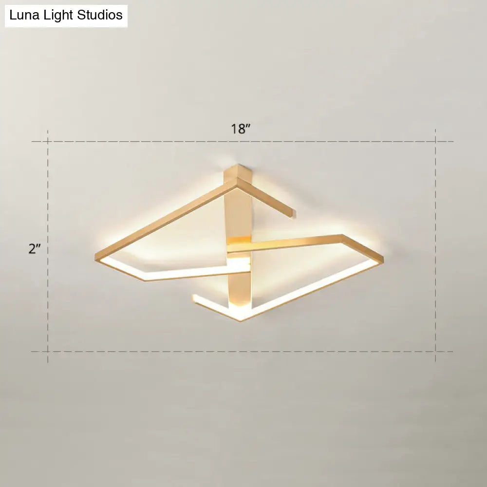 Z-Like Ceiling Mounted Led Flush Mount In Gold - Simplicity Metal Bedroom Light Fixture / 18 Remote