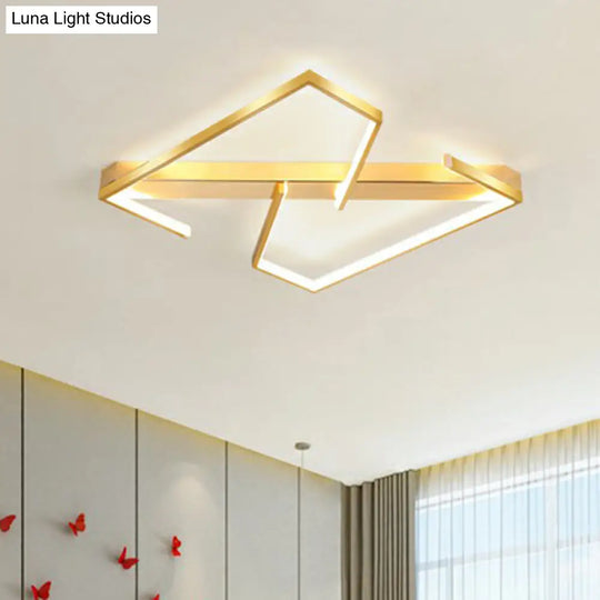 Z - Like Ceiling Mounted Led Flush Mount In Gold - Simplicity Metal Bedroom Light Fixture