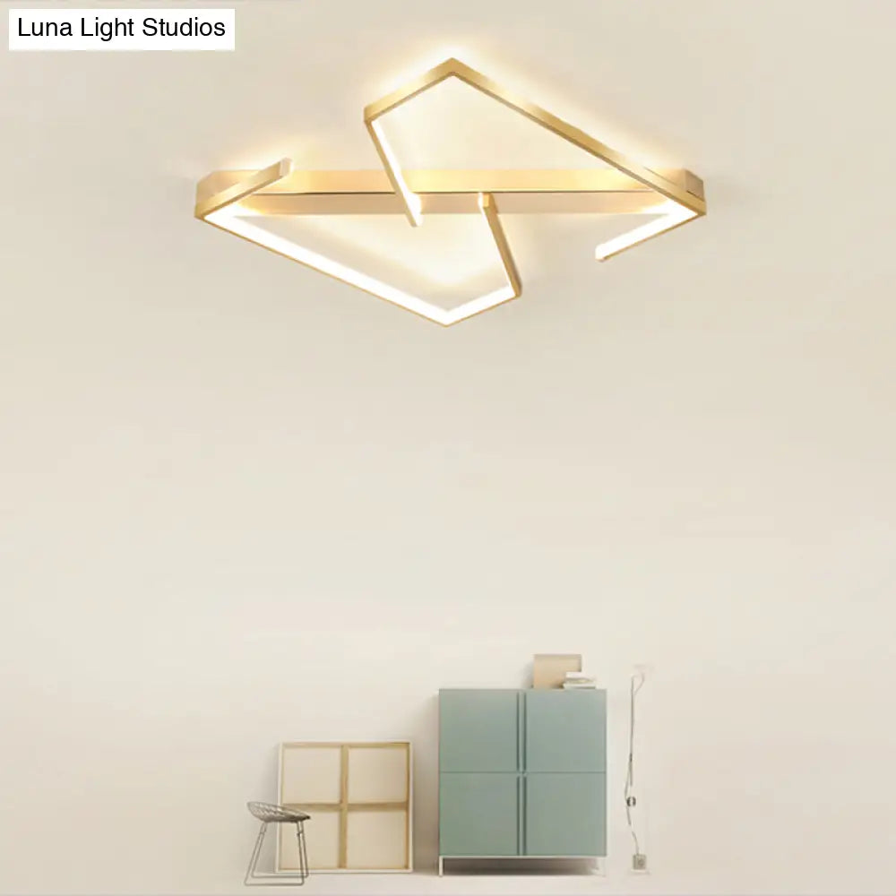 Z - Like Ceiling Mounted Led Flush Mount In Gold - Simplicity Metal Bedroom Light Fixture