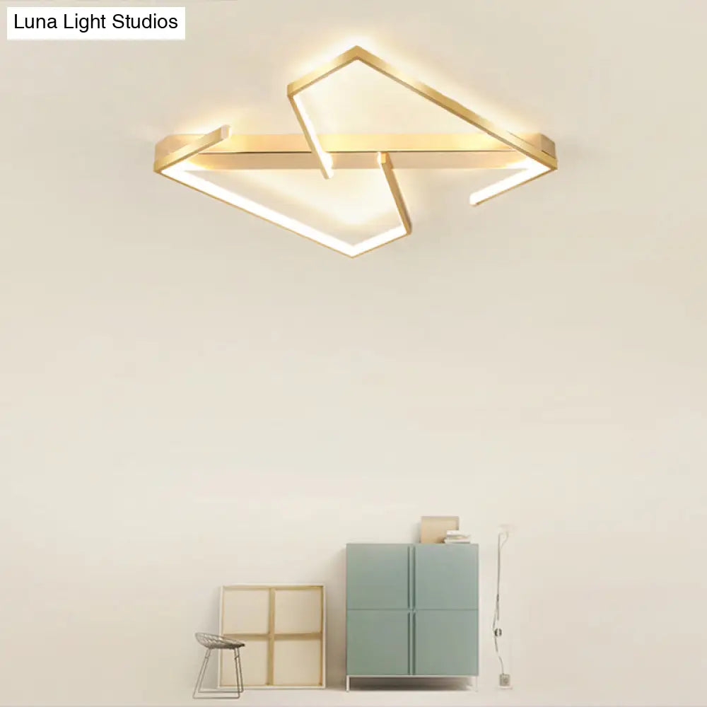 Z-Like Ceiling Mounted Led Flush Mount In Gold - Simplicity Metal Bedroom Light Fixture