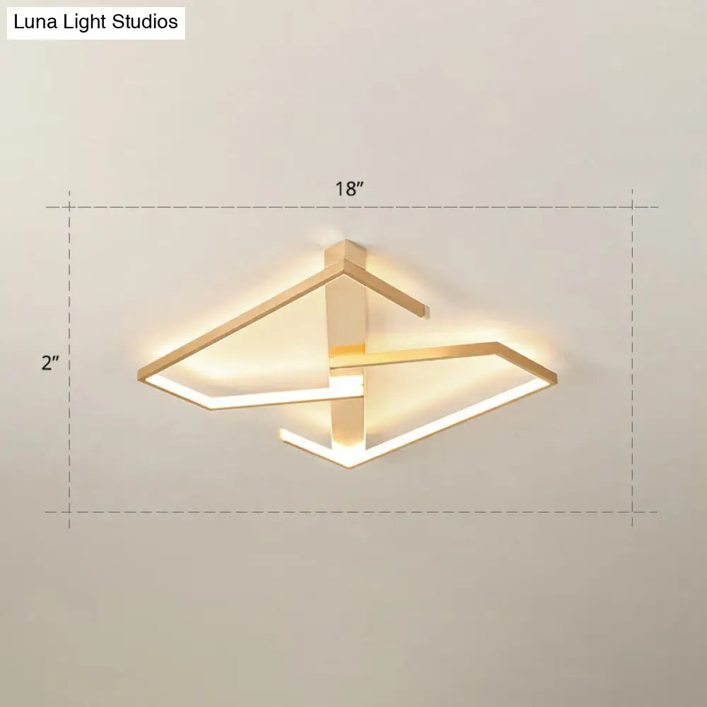 Z-Like Ceiling Mounted Led Flush Mount In Gold - Simplicity Metal Bedroom Light Fixture / 18 Warm