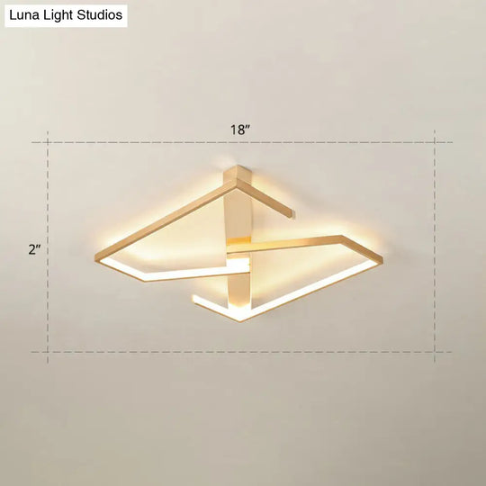 Z-Like Ceiling Mounted Led Flush Mount In Gold - Simplicity Metal Bedroom Light Fixture / 18 Warm