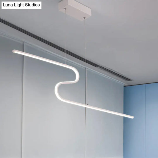 Z-Shaped Linear Island Light Metallic Pendant With Warm/White Led For Dining Room And Kitchen In