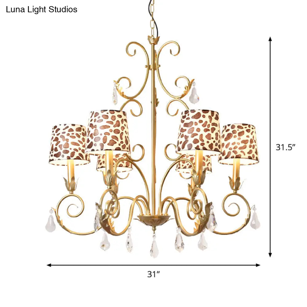 Zebra Print Conical Chandelier With Classic Fabric Shade - 6/8/10 Heads Ceiling Pendant In Gold