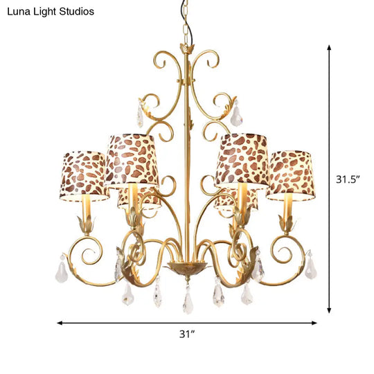 Zebra Print Conical Chandelier With Classic Fabric Shade - 6/8/10 Heads Ceiling Pendant In Gold