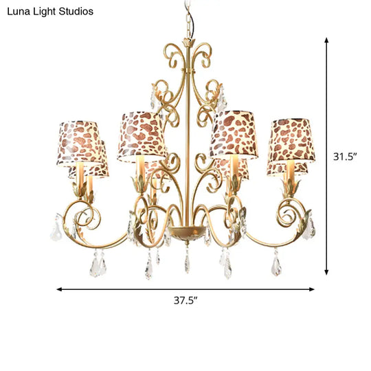 Zebra Print Conical Chandelier With Classic Fabric Shade - 6/8/10 Heads Ceiling Pendant In Gold