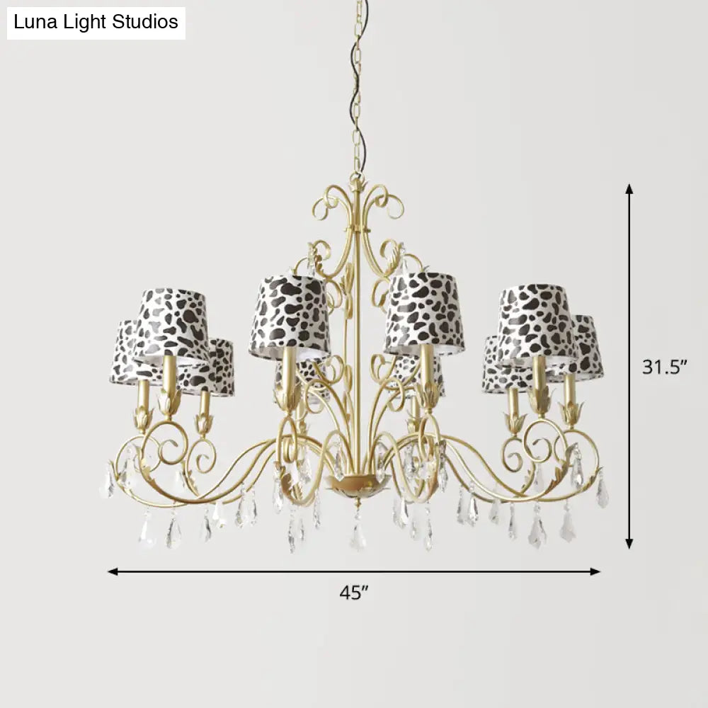 Zebra Print Conical Chandelier With Classic Fabric Shade - 6/8/10 Heads Ceiling Pendant In Gold