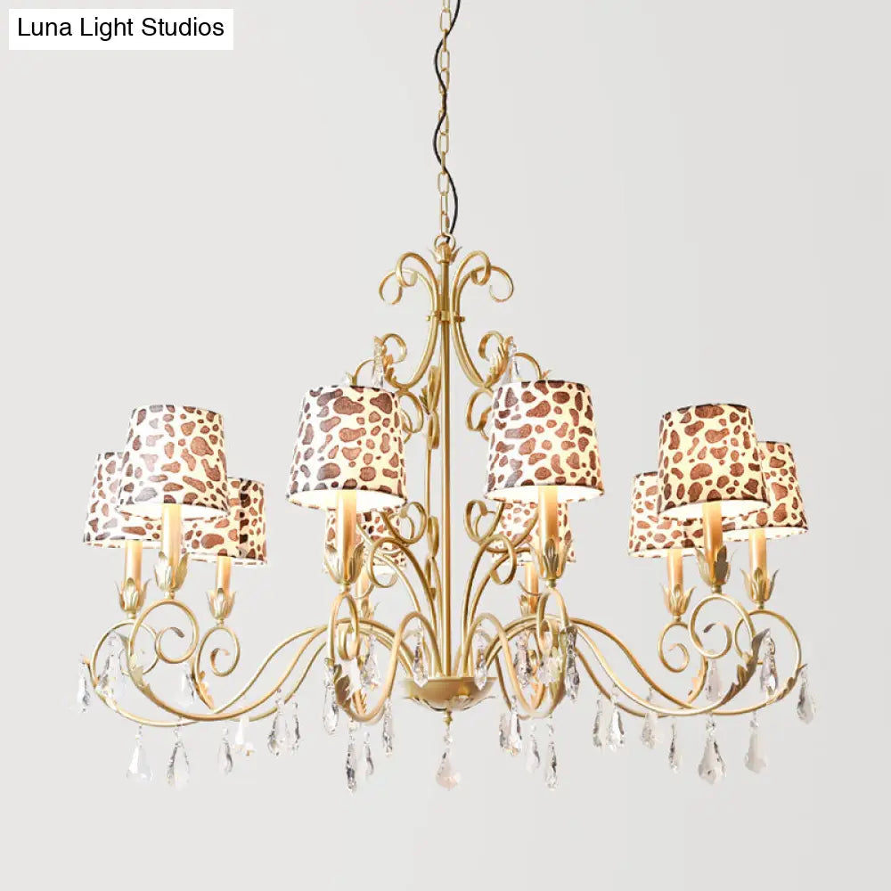 Zebra Print Conical Chandelier With Classic Fabric Shade - 6/8/10 Heads Ceiling Pendant In Gold