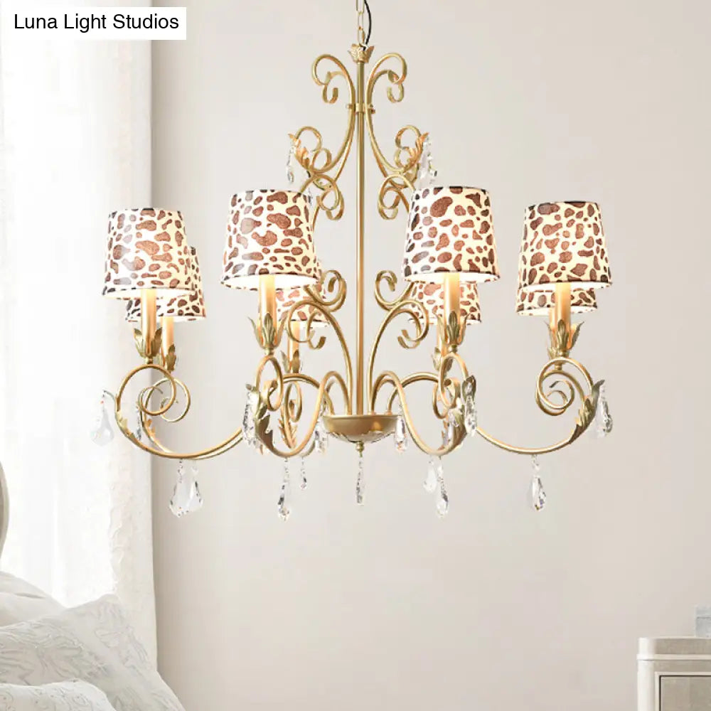 Zebra Print Conical Chandelier With Classic Fabric Shade - 6/8/10 Heads Ceiling Pendant In Gold