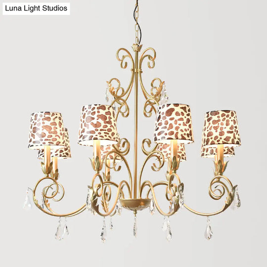 Zebra Print Conical Chandelier With Classic Fabric Shade - 6/8/10 Heads Ceiling Pendant In Gold