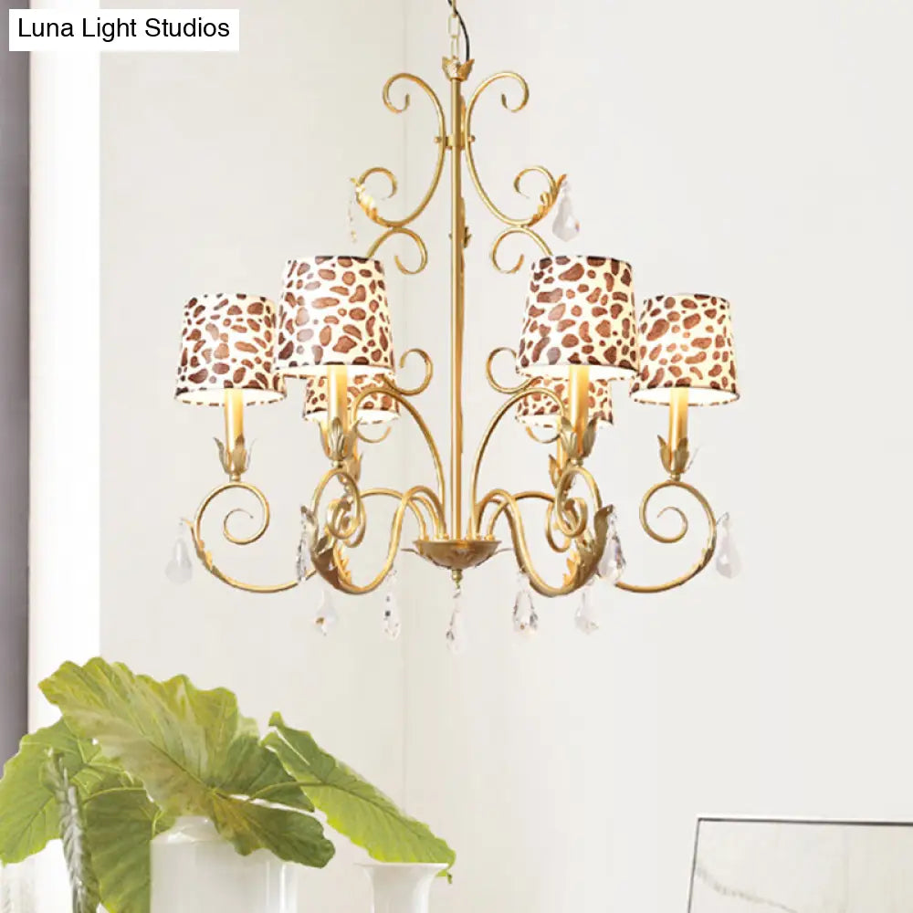 Zebra Print Conical Chandelier With Classic Fabric Shade - 6/8/10 Heads Ceiling Pendant In Gold