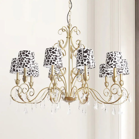 Zebra Print Conical Chandelier With Classic Fabric Shade - 6/8/10 Heads Ceiling Pendant In Gold 10 /