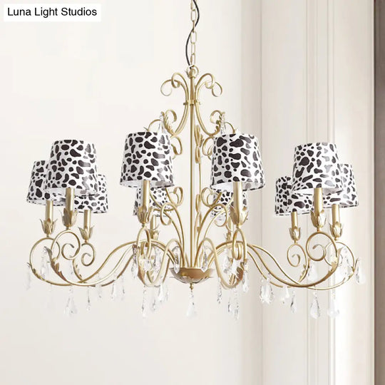 Zebra Print Conical Chandelier With Classic Fabric Shade - 6/8/10 Heads Ceiling Pendant In Gold