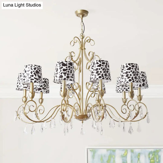 Zebra Print Conical Chandelier With Classic Fabric Shade - 6/8/10 Heads Ceiling Pendant In Gold