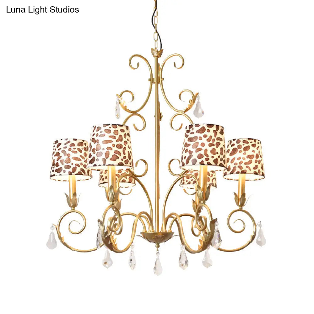 Zebra Print Conical Chandelier With Classic Fabric Shade - 6/8/10 Heads Ceiling Pendant In Gold