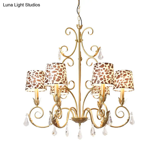 Zebra Print Conical Chandelier With Classic Fabric Shade - 6/8/10 Heads Ceiling Pendant In Gold