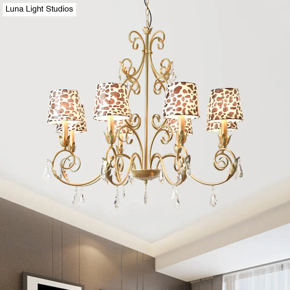 Zebra Print Conical Chandelier With Classic Fabric Shade - 6/8/10 Heads Ceiling Pendant In Gold