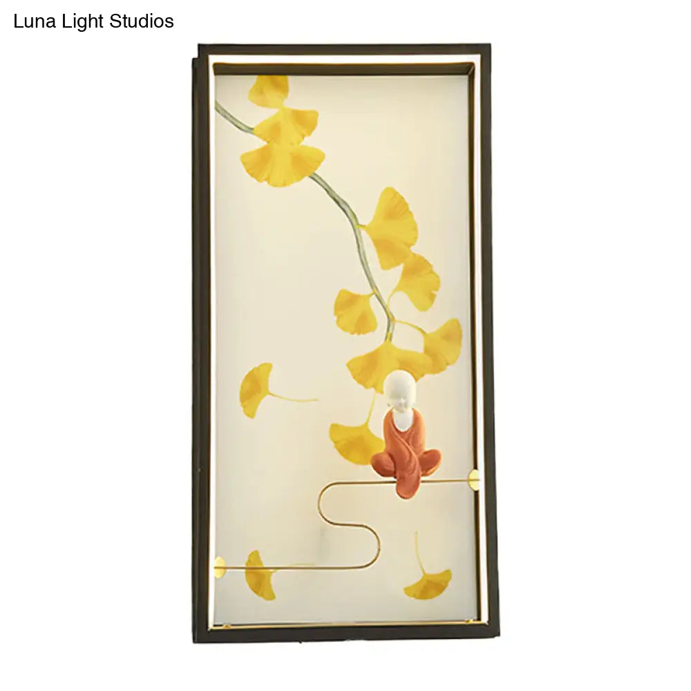 Zen & Ginkgo Leaf Led Wall Sconce In Yellow For Bedroom With Acrylic Mount Lighting