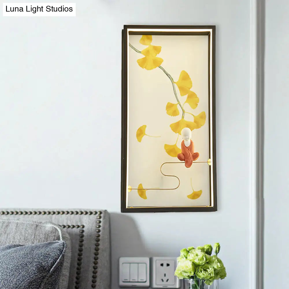 Zen & Ginkgo Leaf Led Wall Sconce In Yellow For Bedroom With Acrylic Mount Lighting