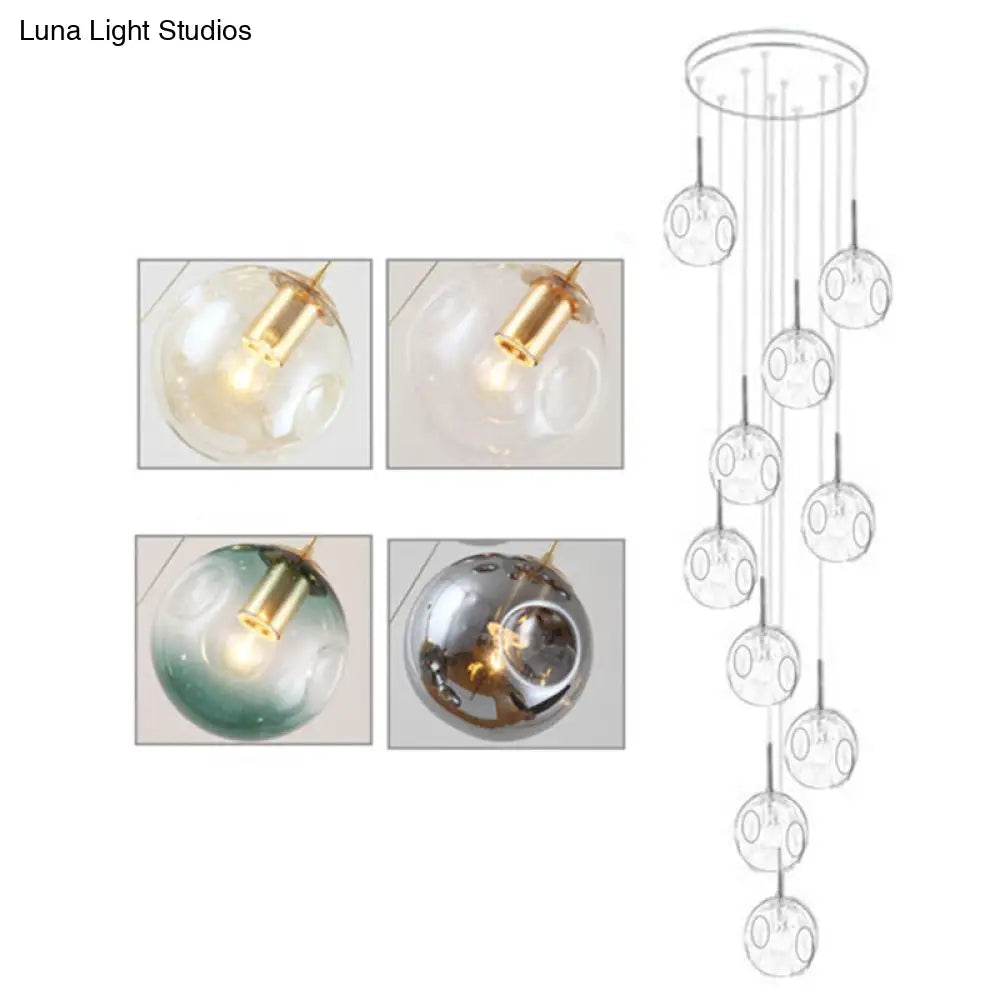 Cognac Glass Ball Multi-Light Pendant: Modern Hanging Lighting For Staircase