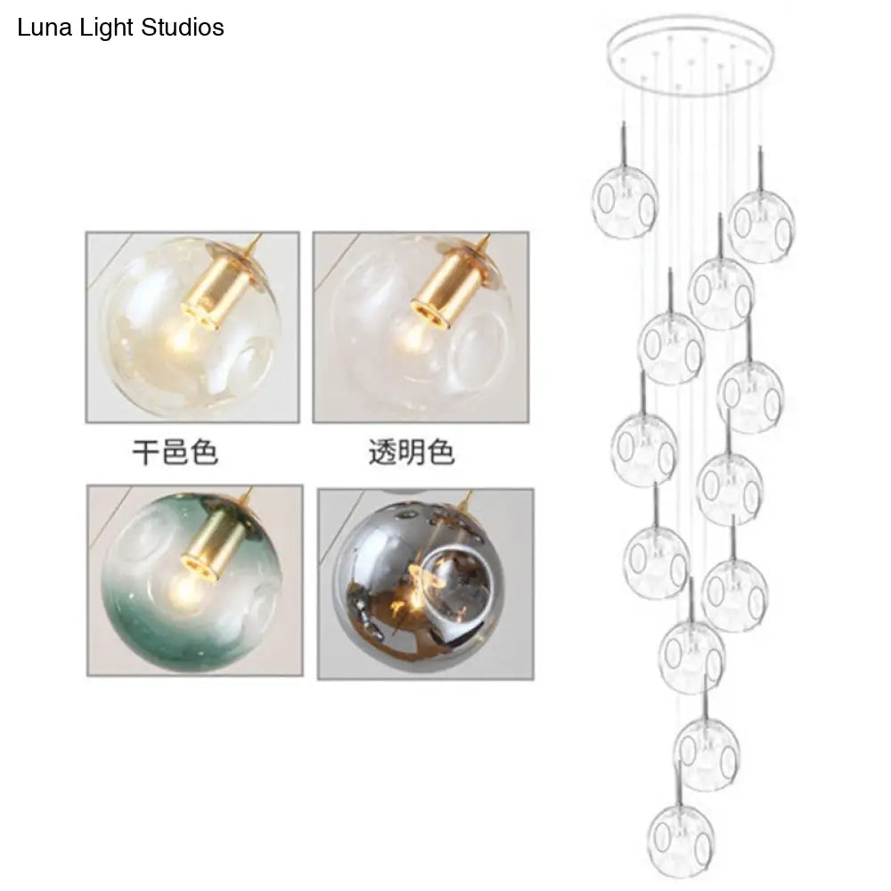 Cognac Glass Ball Multi-Light Pendant: Modern Hanging Lighting For Staircase