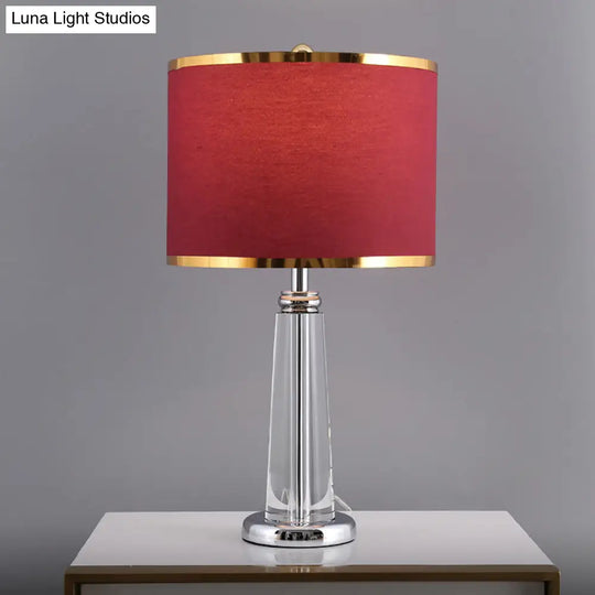 Zoe - Burgundy Circular Nightstand Lamp With Crystal Lamp-Post