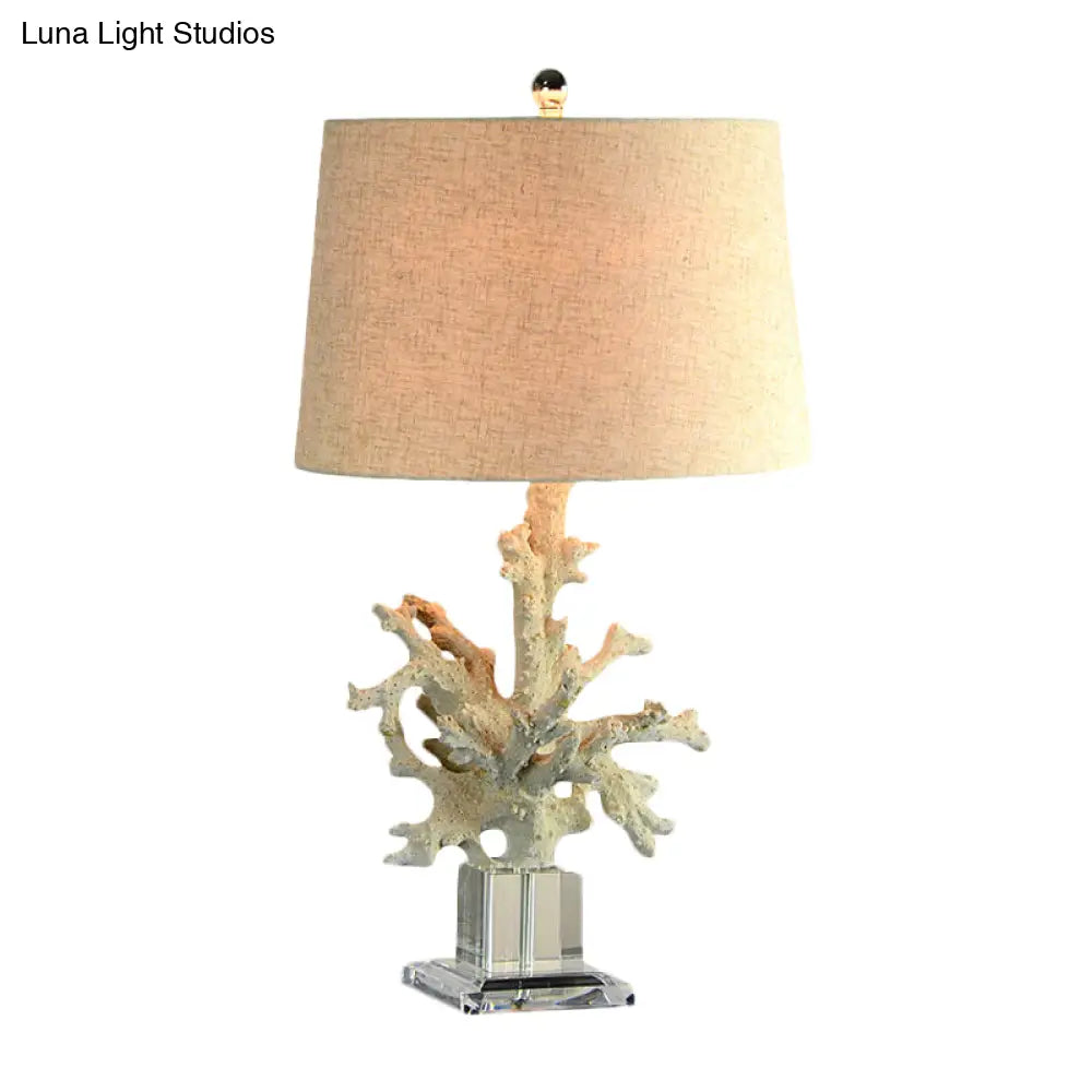 Zoey - 1-Head Table Lamp With Drum Fabric Shade And Coral Decor In Flaxen