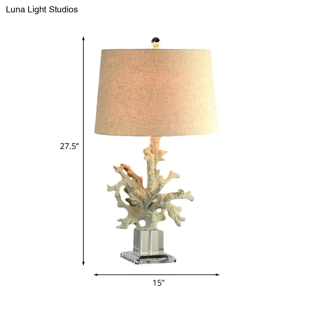 Zoey - 1-Head Table Lamp With Drum Fabric Shade And Coral Decor In Flaxen