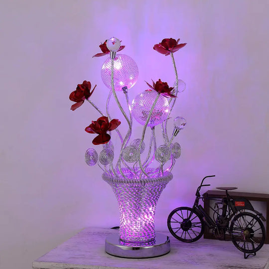 Zoey - Aluminum Basket-Like Desk Light Art Decor Bedside Led Vine Night Table Lamp With Blossom And