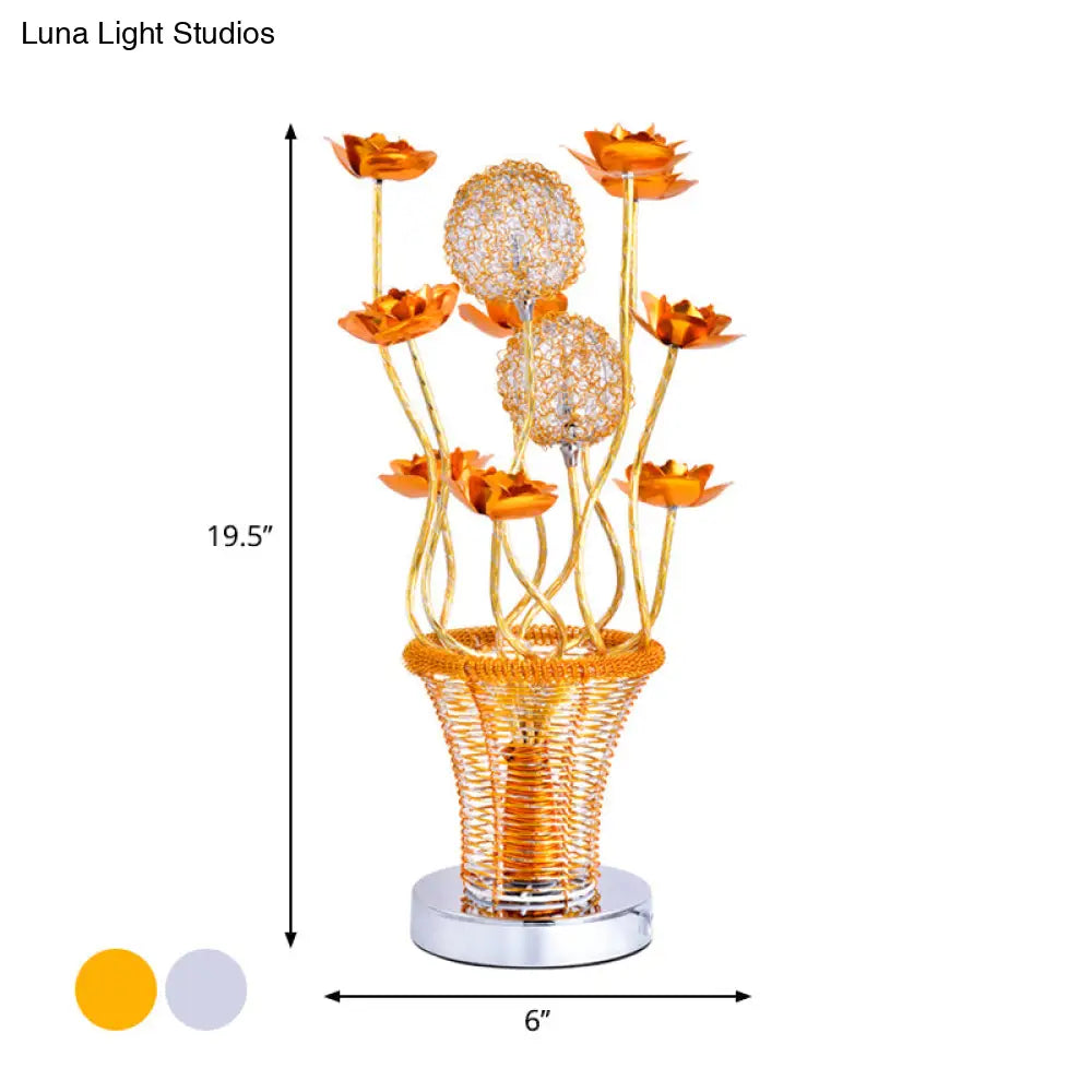 Zoey - Aluminum Basket-Like Desk Light Art Decor Bedside Led Vine Night Table Lamp With Blossom And