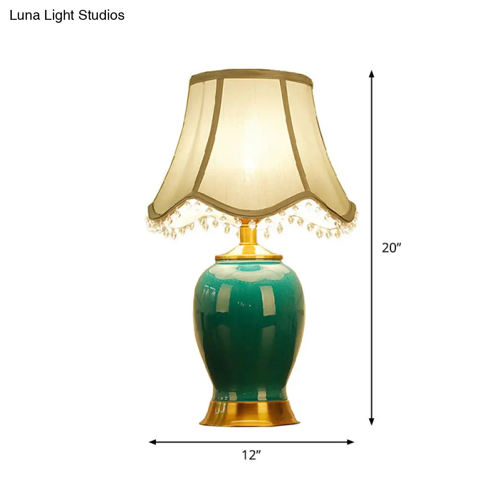 Zoey - Artistic Handmade Urn Shaped Night Light Modern Ceramic 1-Bulb Green/Light Green Table Lamp