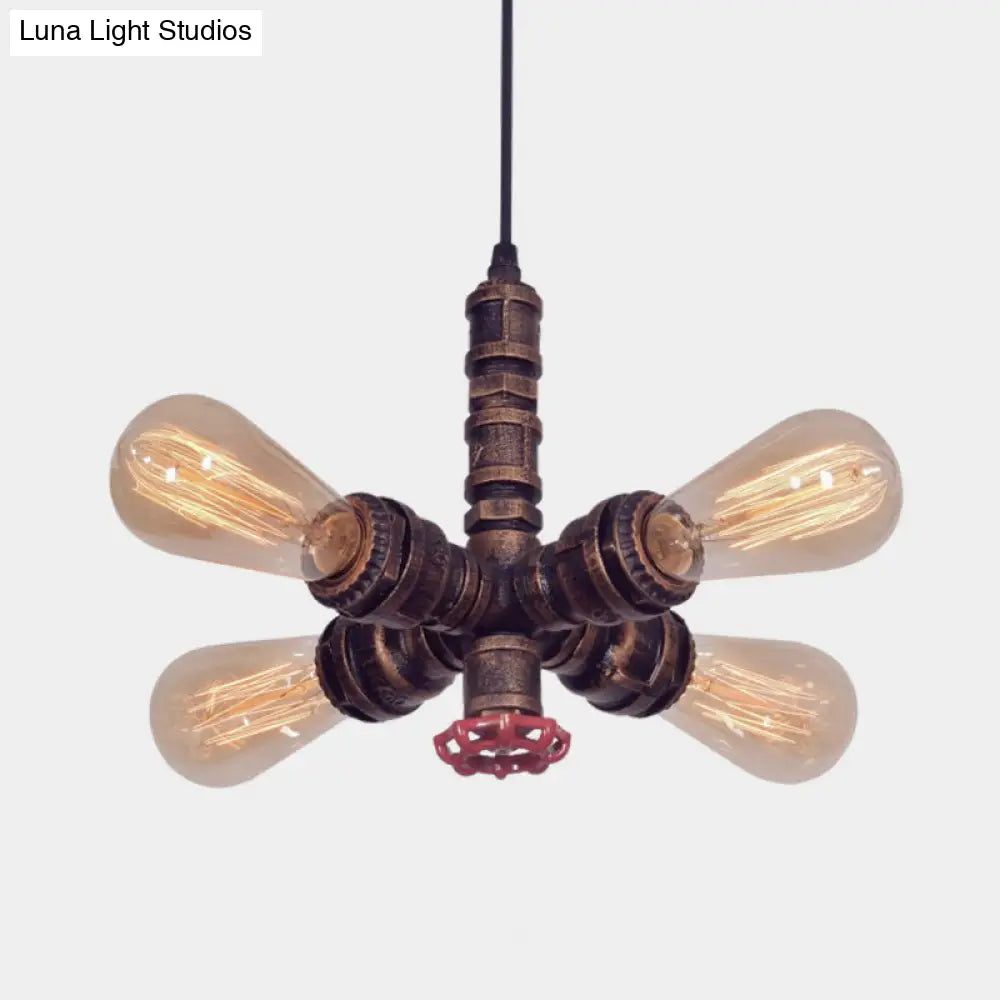 Zoey - Copper Radial Pipe Hanging Lighting Industrial Iron 4 Bulbs Living Room Chandelier Pendant