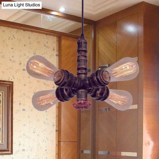 Zoey - Copper Radial Pipe Hanging Lighting Industrial Iron 4 Bulbs Living Room Chandelier Pendant