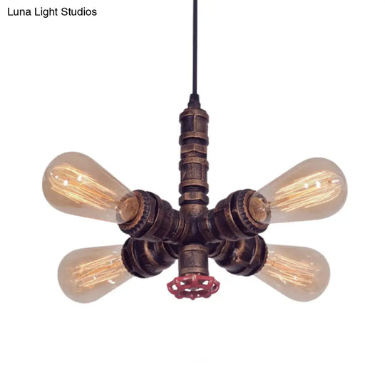 Zoey - Copper Radial Pipe Hanging Lighting Industrial Iron 4 Bulbs Living Room Chandelier Pendant