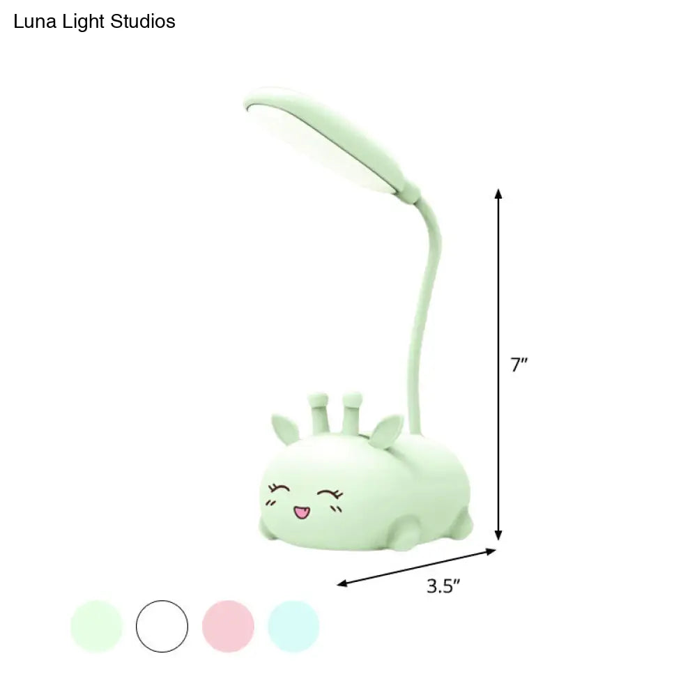 Sika Deer Cartoon Desk Lamp: Kids Plastic Led Night Light With Flexible Arm In White/Pink/Blue