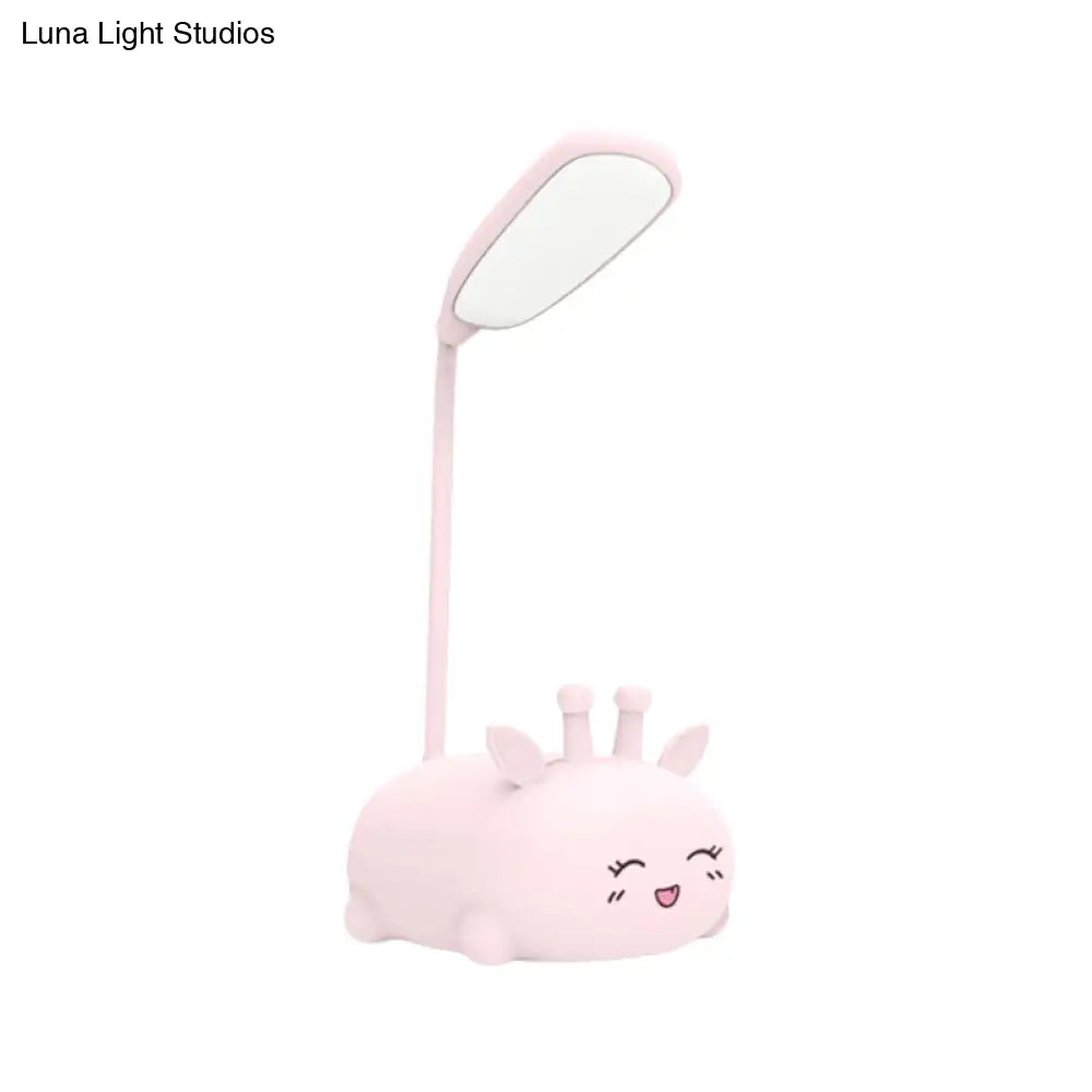 Sika Deer Cartoon Desk Lamp: Kids Plastic Led Night Light With Flexible Arm In White/Pink/Blue