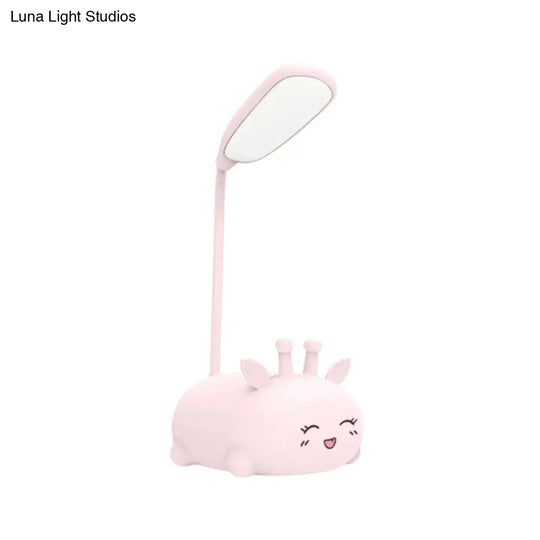 Sika Deer Cartoon Desk Lamp: Kids Plastic Led Night Light With Flexible Arm In White/Pink/Blue