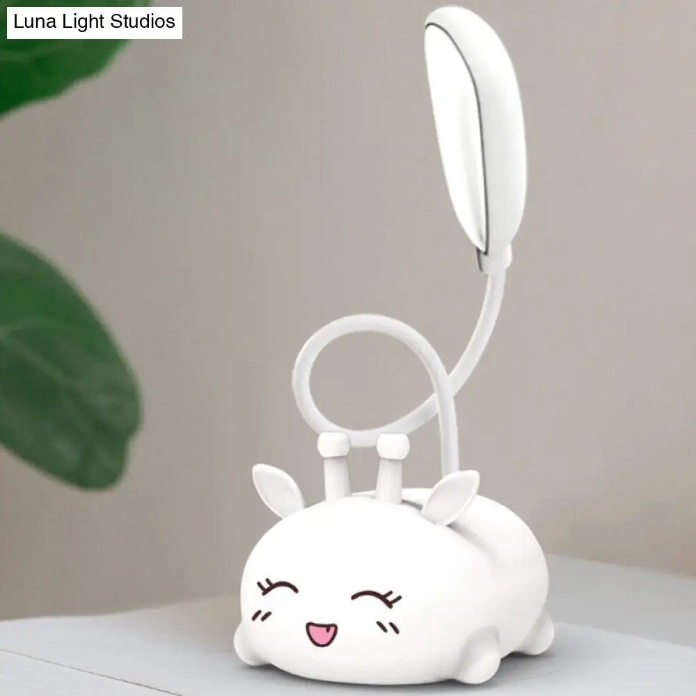 Sika Deer Cartoon Desk Lamp: Kids Plastic Led Night Light With Flexible Arm In White/Pink/Blue White