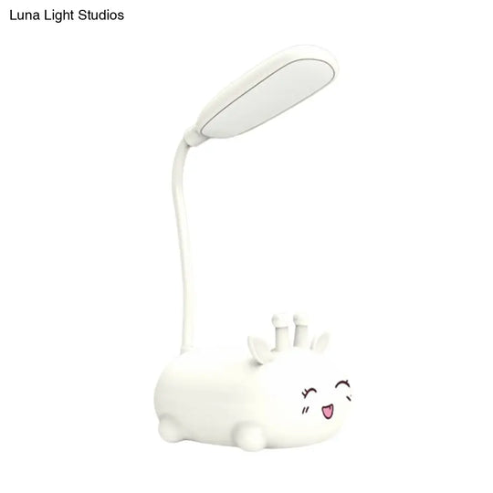 Sika Deer Cartoon Desk Lamp: Kids Plastic Led Night Light With Flexible Arm In White/Pink/Blue