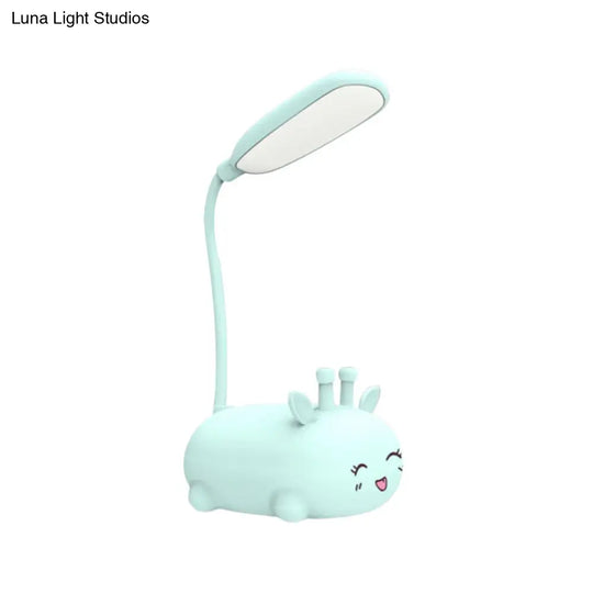 Sika Deer Cartoon Desk Lamp: Kids Plastic Led Night Light With Flexible Arm In White/Pink/Blue