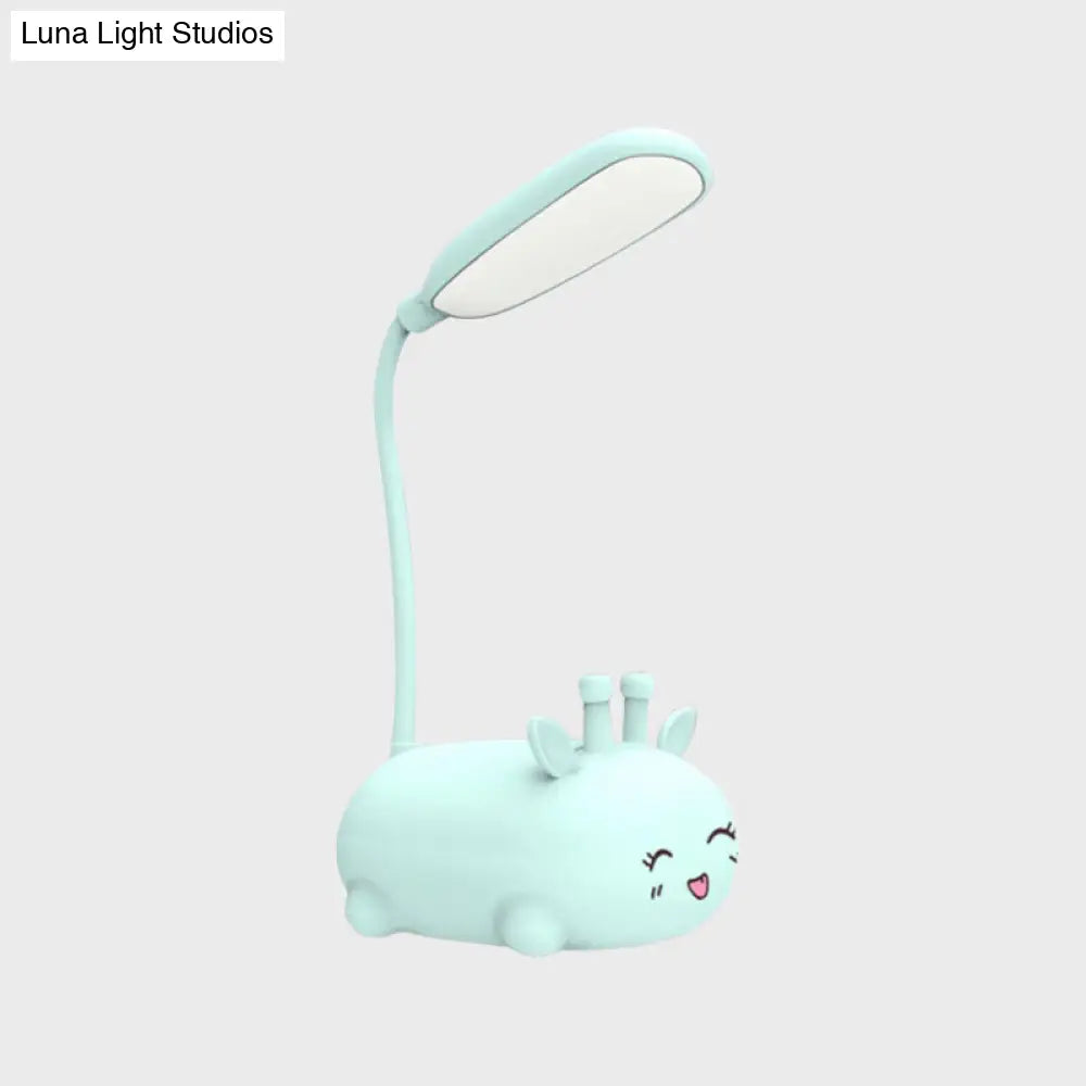 Sika Deer Cartoon Desk Lamp: Kids Plastic Led Night Light With Flexible Arm In White/Pink/Blue