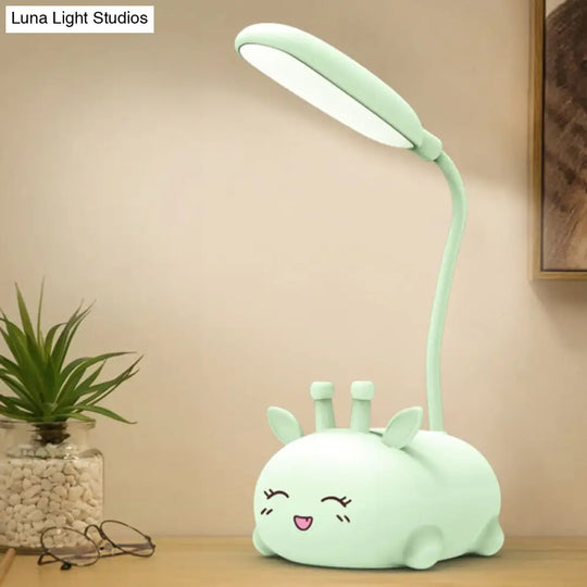 Sika Deer Cartoon Desk Lamp: Kids Plastic Led Night Light With Flexible Arm In White/Pink/Blue Green