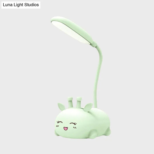 Sika Deer Cartoon Desk Lamp: Kids Plastic Led Night Light With Flexible Arm In White/Pink/Blue