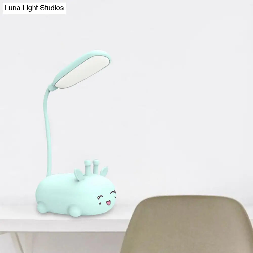 Sika Deer Cartoon Desk Lamp: Kids Plastic Led Night Light With Flexible Arm In White/Pink/Blue