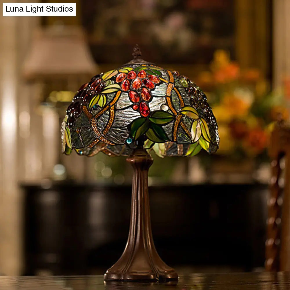 Zoey - Tiffany Coffee Half-Globe Table Lamp Style 1-Light Stained Glass Nightstand Light With Fruit