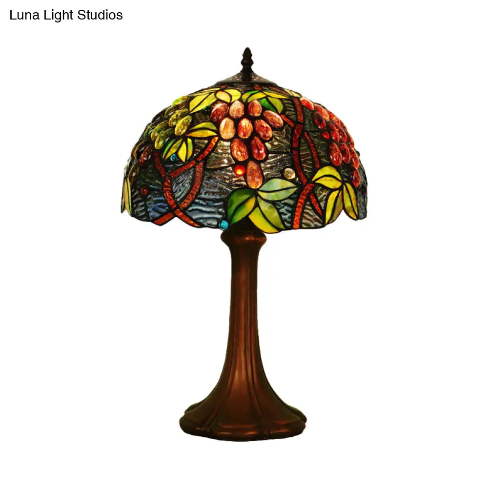 Zoey - Tiffany Coffee Half-Globe Table Lamp Style 1-Light Stained Glass Nightstand Light With Fruit