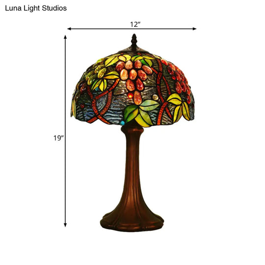 Zoey - Tiffany Coffee Half-Globe Table Lamp Style 1-Light Stained Glass Nightstand Light With Fruit