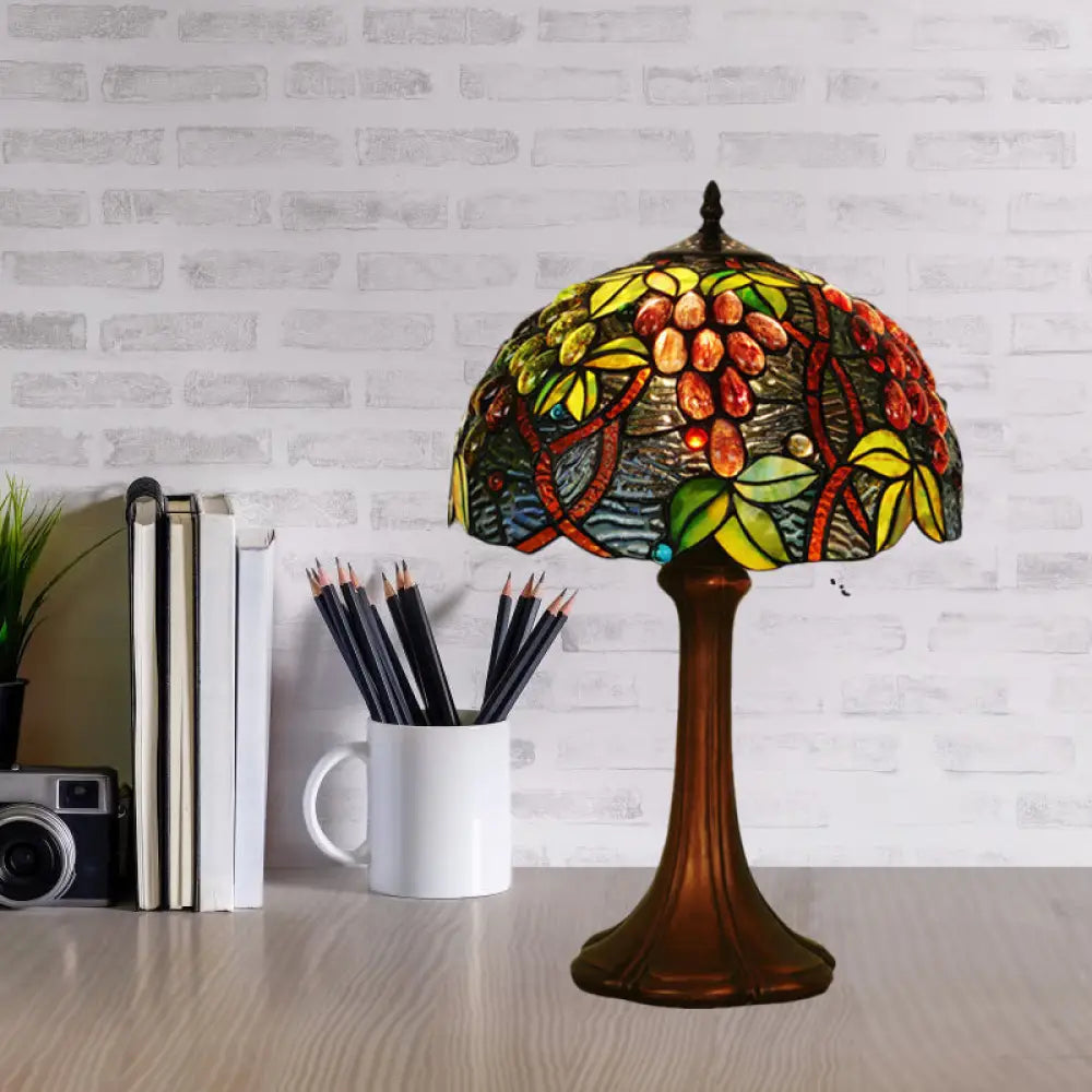 Zoey - Tiffany Coffee Half-Globe Table Lamp Style 1-Light Stained Glass Nightstand Light With Fruit